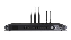 Rack-mount video encoder with six external antennas on top and a front-panel display with buttons, model ColorLight A500.