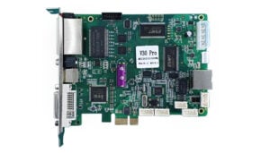 Green computer expansion card with PCIe edge connector, I/O bracket, and multiple chips on the circuit board.