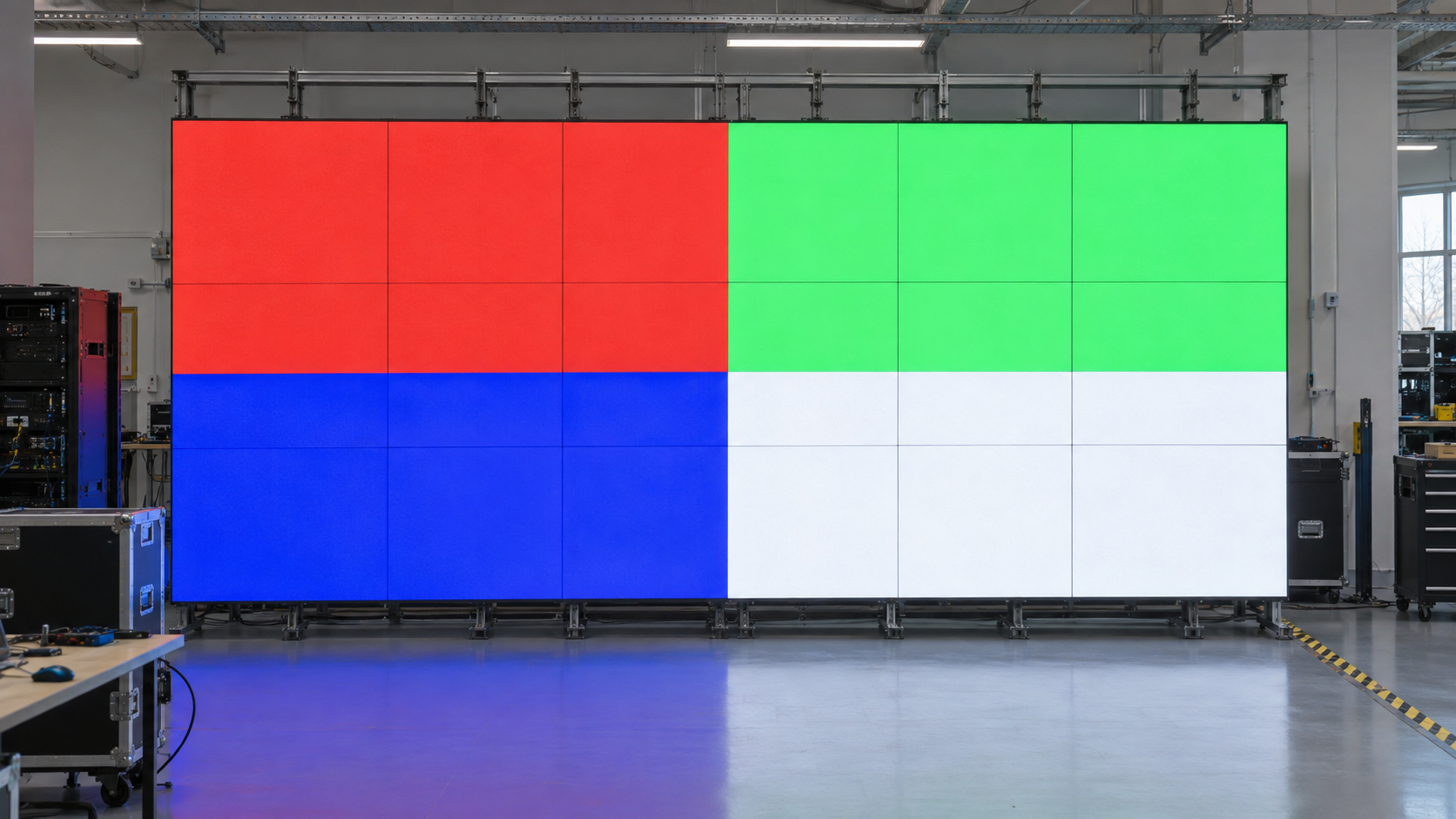 Red green blue and grayscale test pattern for LED cabinet alignment