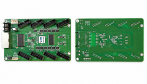 Colorlight 5A-75B - LED Controller Card Store for LED Display Module, LED Display Parts - LED Controller Card Store for LED Display Module, LED Display Parts Front and back views of a green PCB assembly with multiple black connector headers (J1–J8), a USB port, and power terminals; back shows dense solder pads and traces.