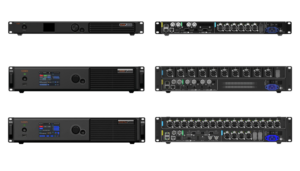 NovaStar-MX20-MX30-MX40-Pro-Original-Photos-1000x570 - LED Controller Card Store for LED Display Module, LED Display Parts - LED Controller Card Store for LED Display Module, LED Display Parts Front and back views of six COEX rack-mount audio units for professional sound systems. Front panels show displays, knobs, and ventilation on the amplifiers; back panels reveal XLR, power, and control connectors.