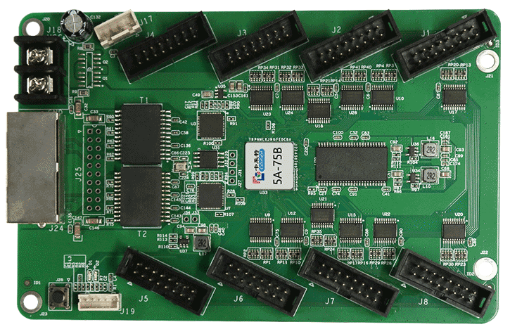 Colorlight 5A-75B receiving card showing its physical connectors.