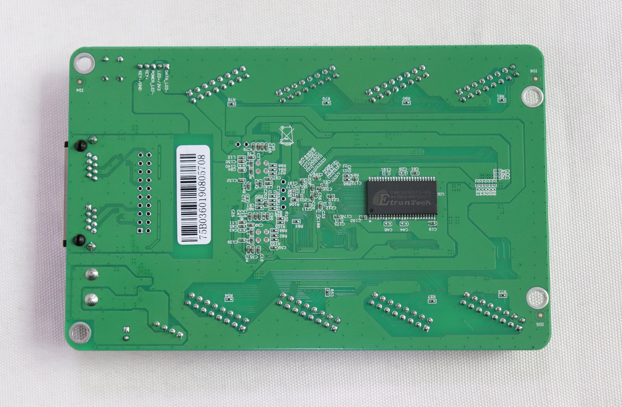 Rear view of the 5A-75B circuit board, solder joints, and identification label.