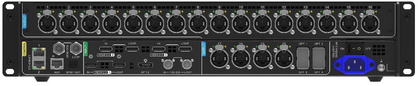NovaStar MX40 Pro rear panel with Ethernet and optical outputs